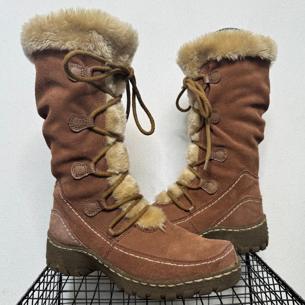 G.H. Bass 2009 Leather Faux Fur Lace Up Snow Boots Tan Brown Women’s 6M